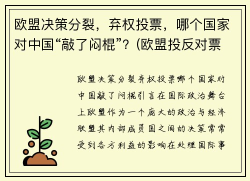 欧盟决策分裂，弃权投票，哪个国家对中国“敲了闷棍”？(欧盟投反对票)